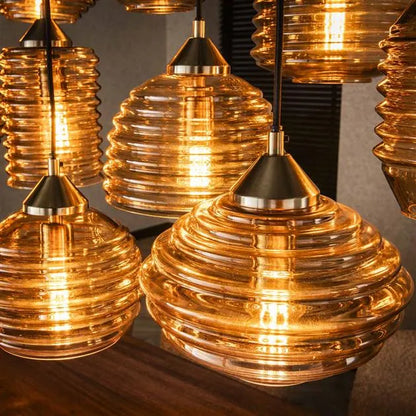 Lucy 15-lichts Hanglamp Rib glas Amber
