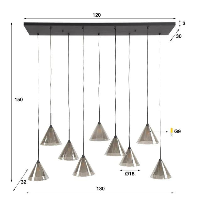 Indra 9-lichts Hanglamp Smoke