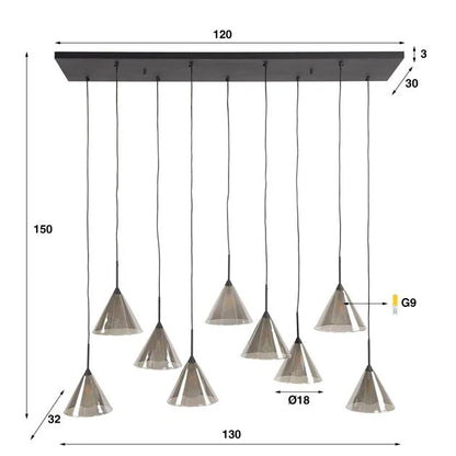 Indra 9-lichts Hanglamp Smoke