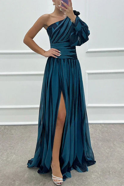 Shiloh - Elegante Gestreepte Maxi Jurk met Eén Schouder