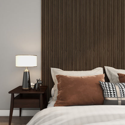 Akustikpanel i røget eg – 270 × 60 cm, ægte træfiner