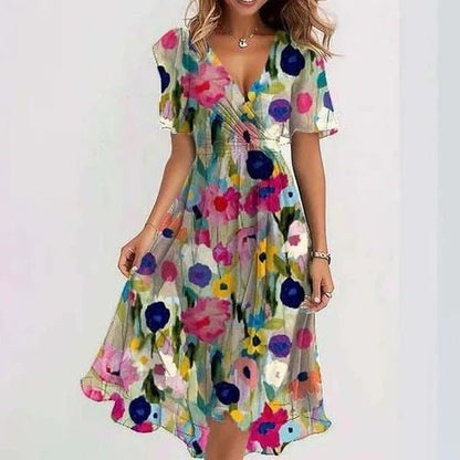 Arianna - Lichtgewicht Korte Mouwen Jurk met Elegante Print