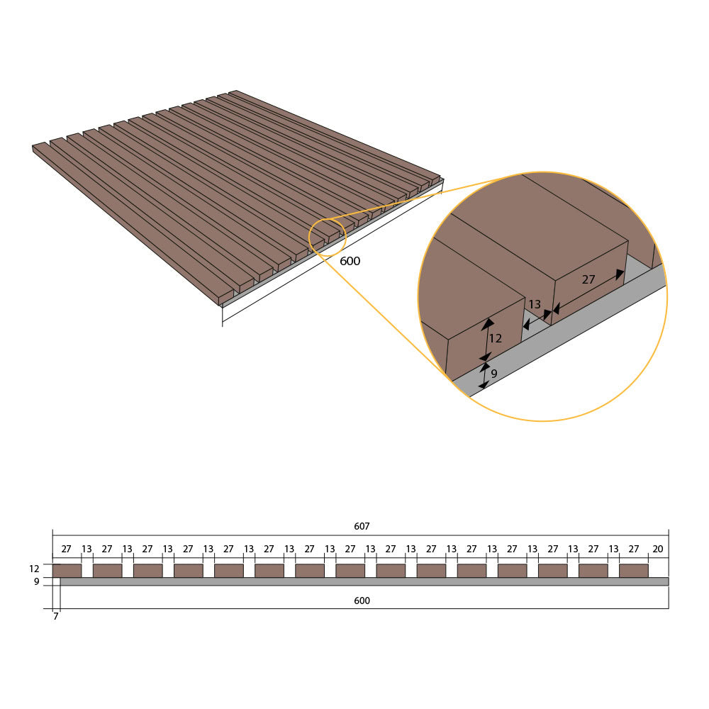 Akustisk vægpanel i lys valnød – 270 × 60 cm