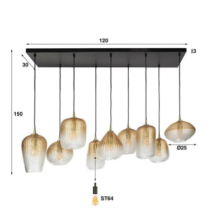 Claude 9-lichts Hanglamp Amberkleurig glas
