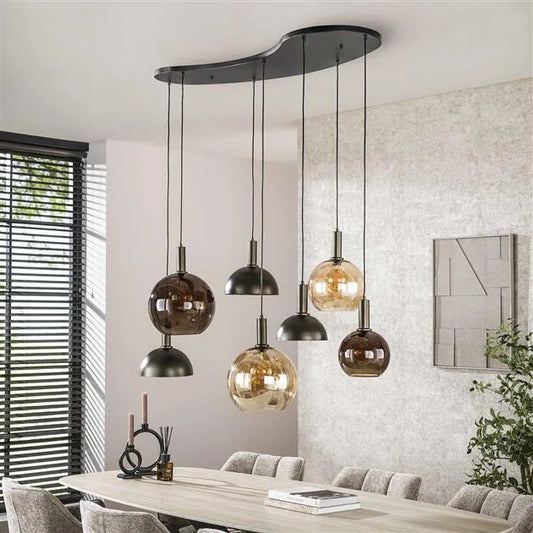 Clemenza 7-lichts Hanglamp Bruin/Amber