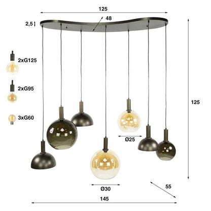 Clemenza 7-lichts Hanglamp Bruin/Amber