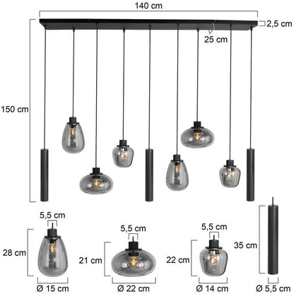 Curtis 6+3 lichts Hanglamp Smoke
