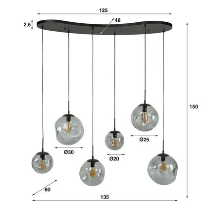 Mika 6-lichts Hanglamp Smoke