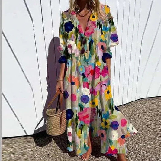 Cassidy™ – Maxi-jurk met boho pofmouwen