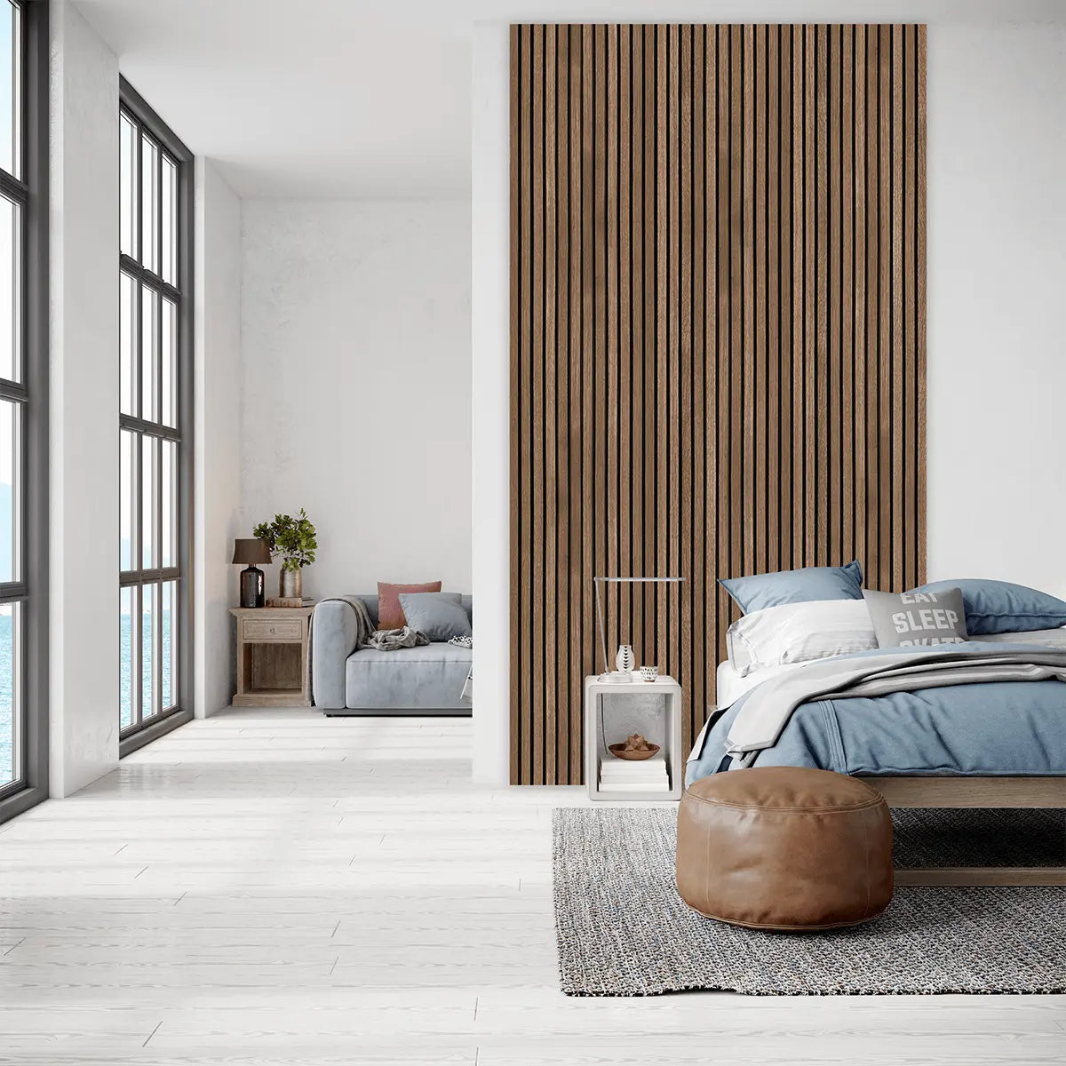 Akustikpanel i røget eg – 240 × 60 cm, ægte træfiner
