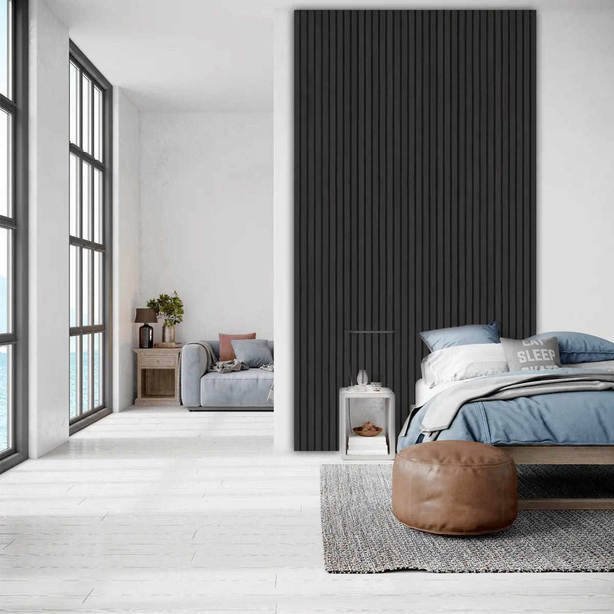 Akustikpanel i sort eg – 270 × 60 cm, ægte træfiner
