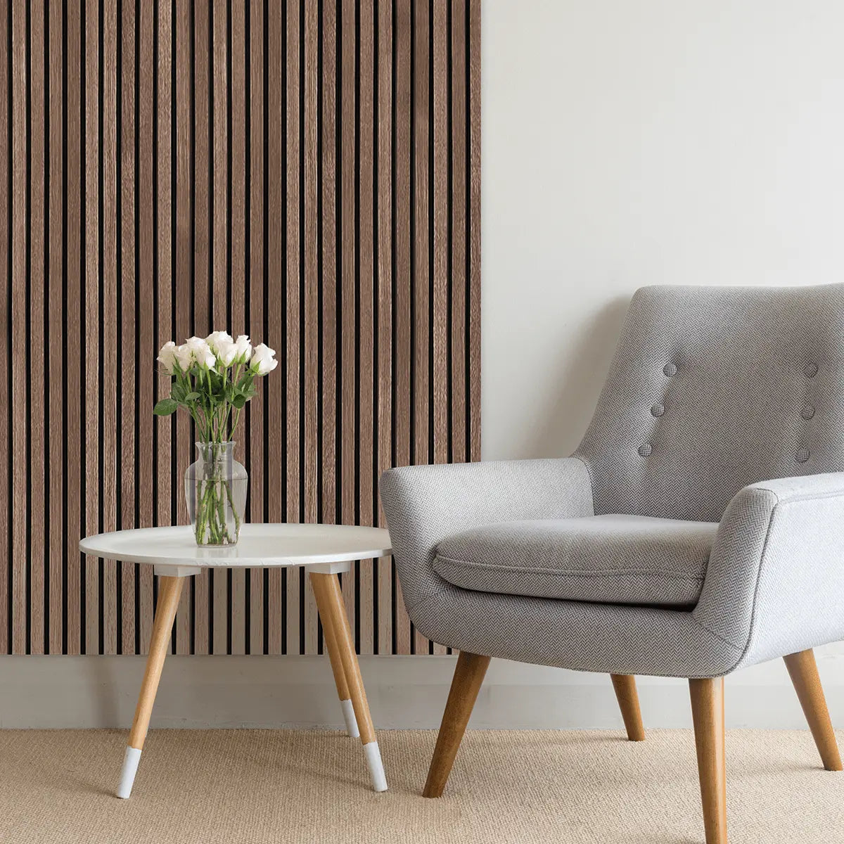 Akustikpanel i røget eg – 240 × 60 cm, ægte træfiner