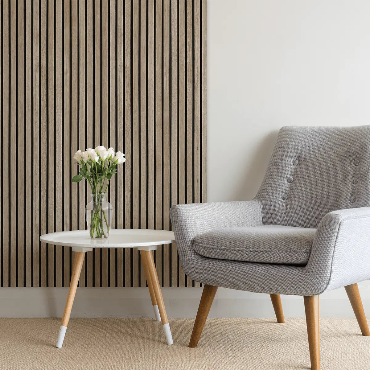 Akustikpanel i natur eg – 240 × 60 cm, ægte træfiner