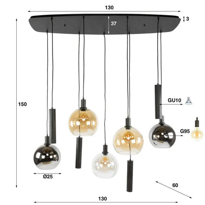 Tessio 9-lichts Hanglamp Multikleur glas