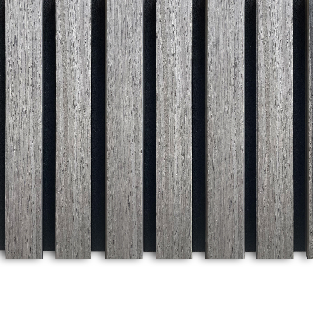 Akustikpanel i grå valnød – 240 × 60 cm, ægte træfiner