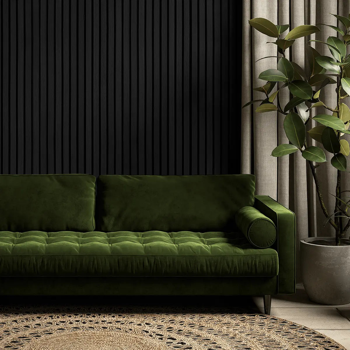 Akustikpanel i sort eg – 240 × 60 cm, ægte træfiner