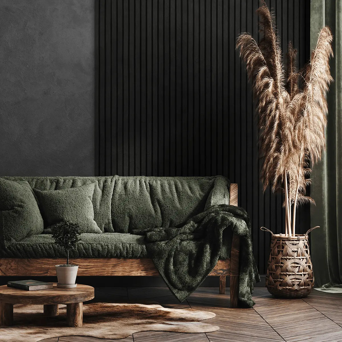Akustikpanel i sort eg – 240 × 60 cm, ægte træfiner
