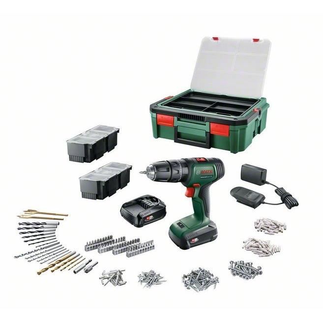 Perceuse-visseuse Bosch UniversalDrill 18 – 2 batteries 1,5 Ah et 241 accessoires – photo 1
