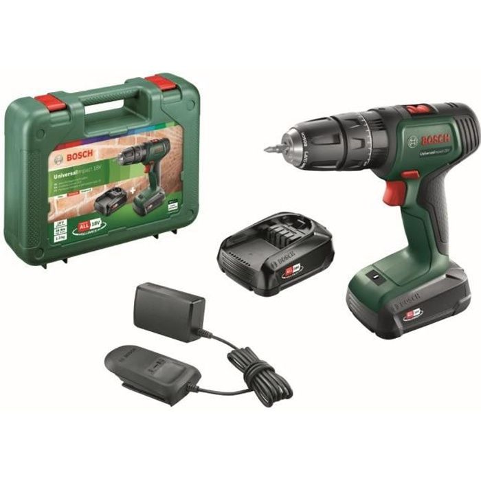 Perceuse à percussion Bosch UniversalImpact 18 – 2 batteries 1,5 Ah et coffret – photo 1