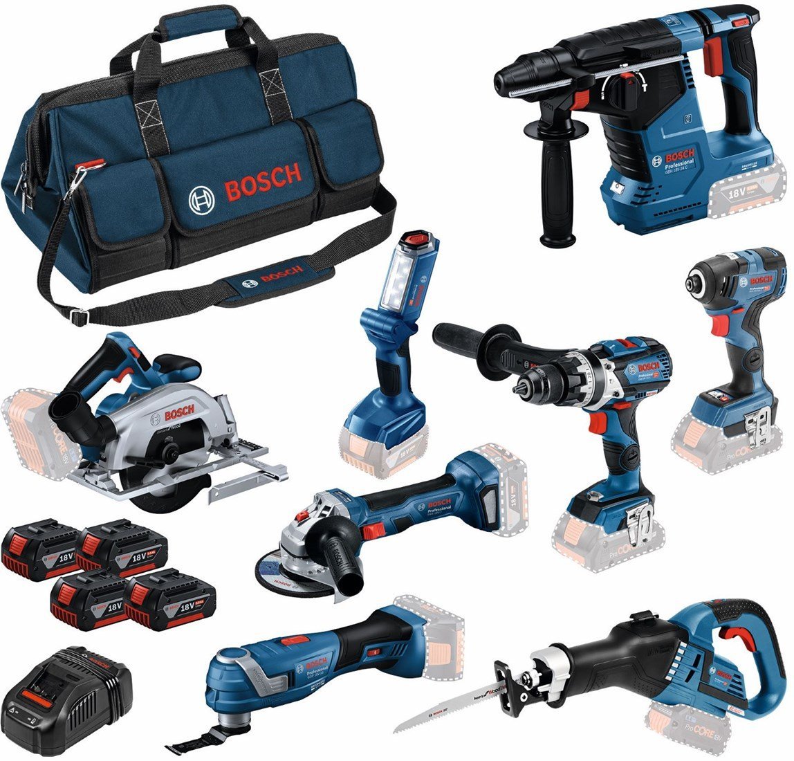 Bosch Blauw 8 Toolkit 18V | Combopack 4 x 5.0Ah + lader