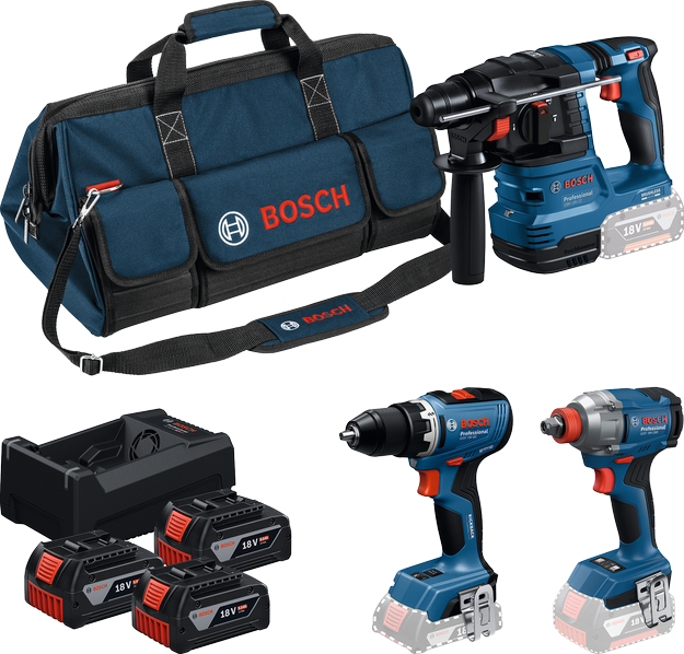 Bosch Blauw Accutoolkit 3 Toolkit 18V GSR 18V-65 + GWS 18V-8 + GBH 18V-22 | 2x GBA 18V 4.0Ah