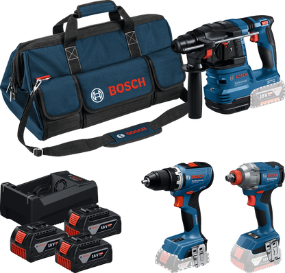 Bosch Blauw Accutoolkit 3 Toolkit 18V GSR 18V-65 + GWS 18V-8 + GBH 18V-22 | 2x GBA 18V 4.0Ah
