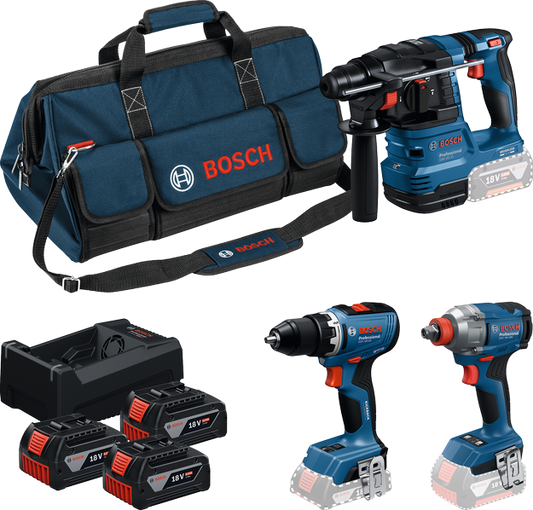 Bosch Blauw Accutoolkit 3 Toolkit 18V GSR 18V-65 + GWS 18V-8 + GBH 18V-22 | 2x GBA 18V 4.0Ah