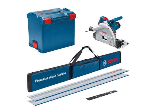 Bosch Blauw 0615990M9B GKT 55 GCE invalzaag + 2x geleiderails + draagtas voor FSN + koppelstuk in L-Boxx