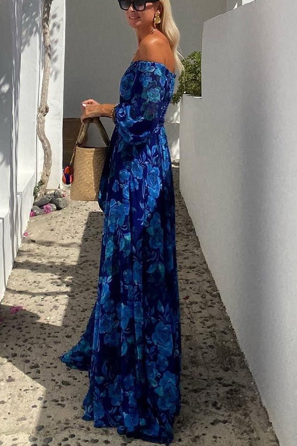 Francesca - Lange jurk met bloemendessin en off-the-shoulder mouwen