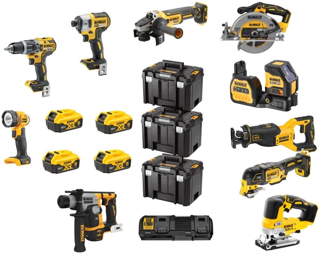 DeWalt DCK1012P4T-QW | 10-delige Combopack | XR 18 Volt | 5,0 Ah | Li-Ion | 4 accu’s – DCK1012P4T-QW