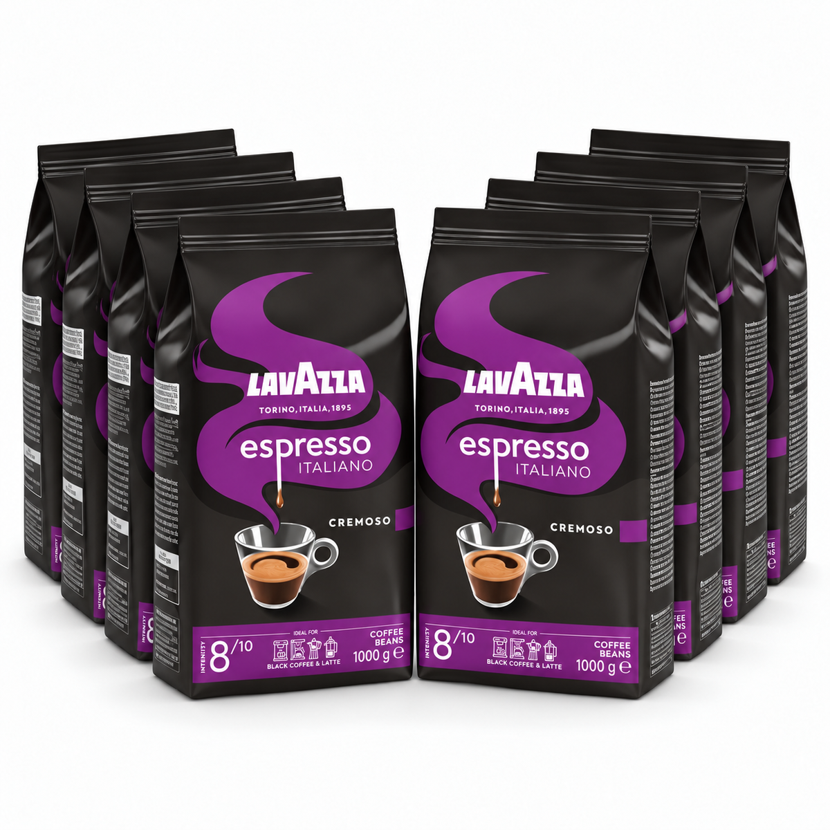 Lavazza Espresso Italiano Cremoso Coffee Beans – 8 × 1kg Bundle