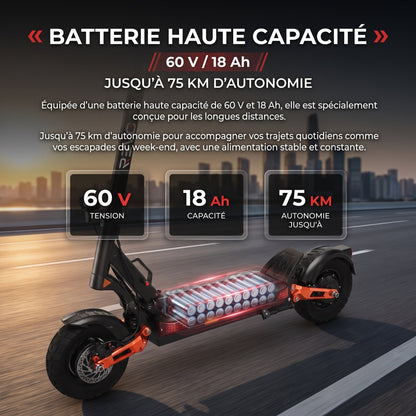 El-løbehjul REVO Titan X2 – to motorer à 1.000 W – rækkevidde op til 75 km – 60 V 18 Ah batteri – 10 tommer terrændæk