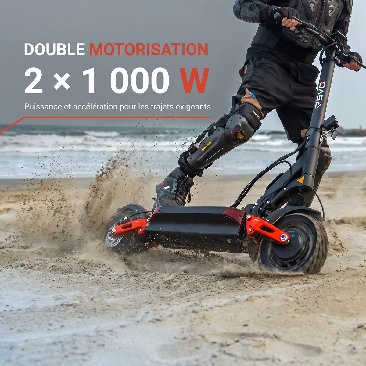 El-løbehjul REVO Titan X2 – to motorer à 1.000 W – rækkevidde op til 75 km – 60 V 18 Ah batteri – 10 tommer terrændæk