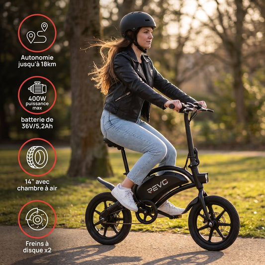 Elektrisk løbecykel REVO Volt – 350 W – rækkevidde 15–20 km – 36 V batteri – foldbar – skivebremser for og bag
