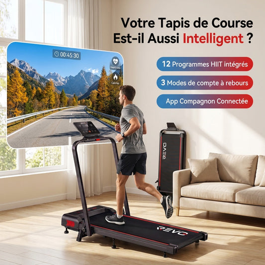 Foldbart løbebånd REVO Trail – op til 12 km/t – 12 HIIT-programmer – LED-skærm og appforbindelse