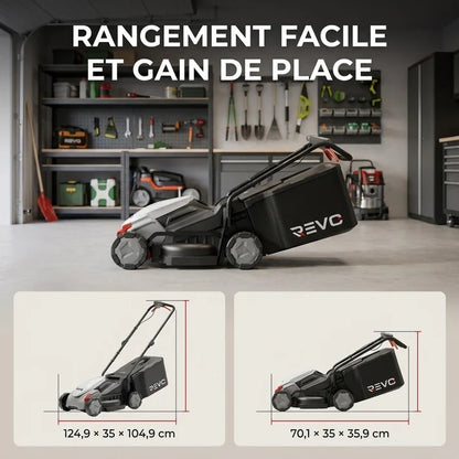 Tondeuse à Gazon sans Fil REVO Garden 300 – 20 V – 33 cm – Batterie 5,0 Ah – 5 Hauteurs de Coupe – Bac 35 L – Jusqu’à 300 m²