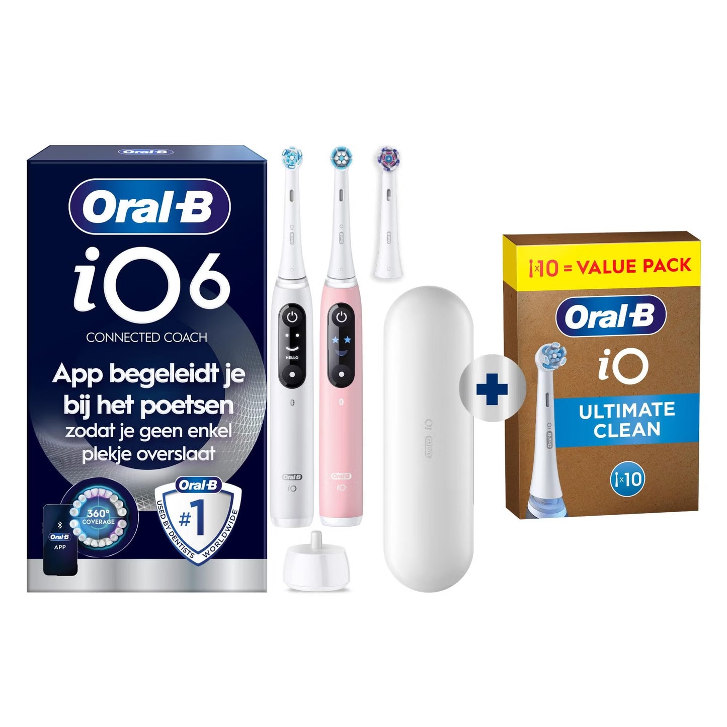 Oral-B iO 6 Elektrische Tandenborstels Wit & Roze Duoverpakking + 10 Opzetborstels