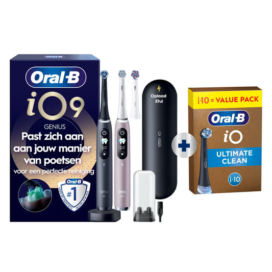Oral-B iO 9N Elektrische Tandenborstel Zwart & Roze Duoverpakking + 10 Opzetborstels