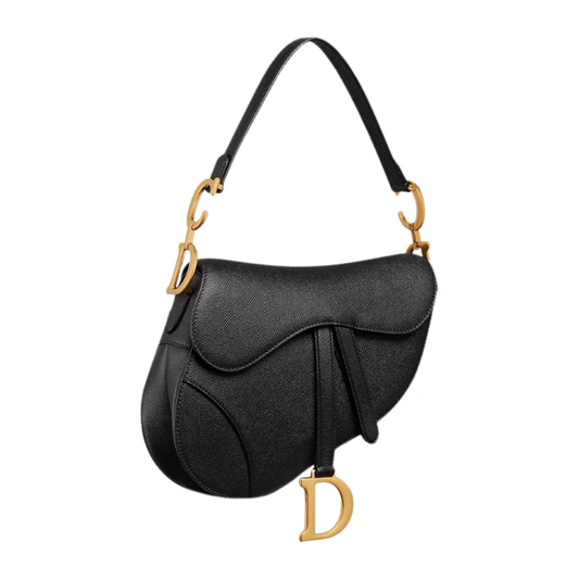Zwarte Dior Saddle-tas van grana-leer, 25,5 cm