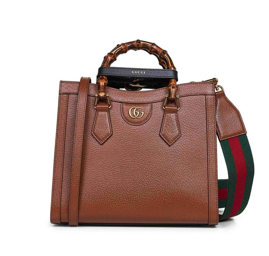 Gucci Diana-tas van glad bruin leer, 27 cm