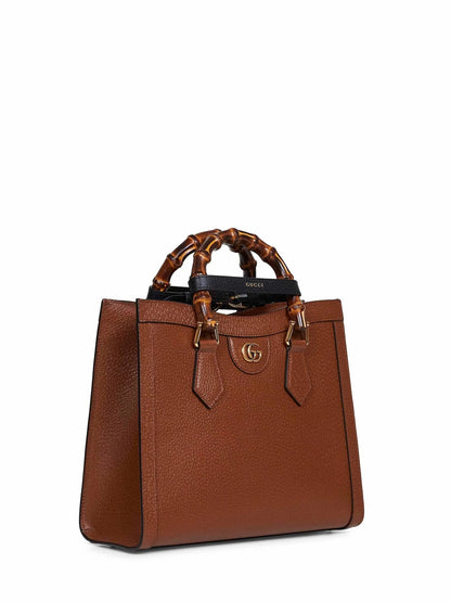 Gucci Diana-tas van glad bruin leer, 27 cm
