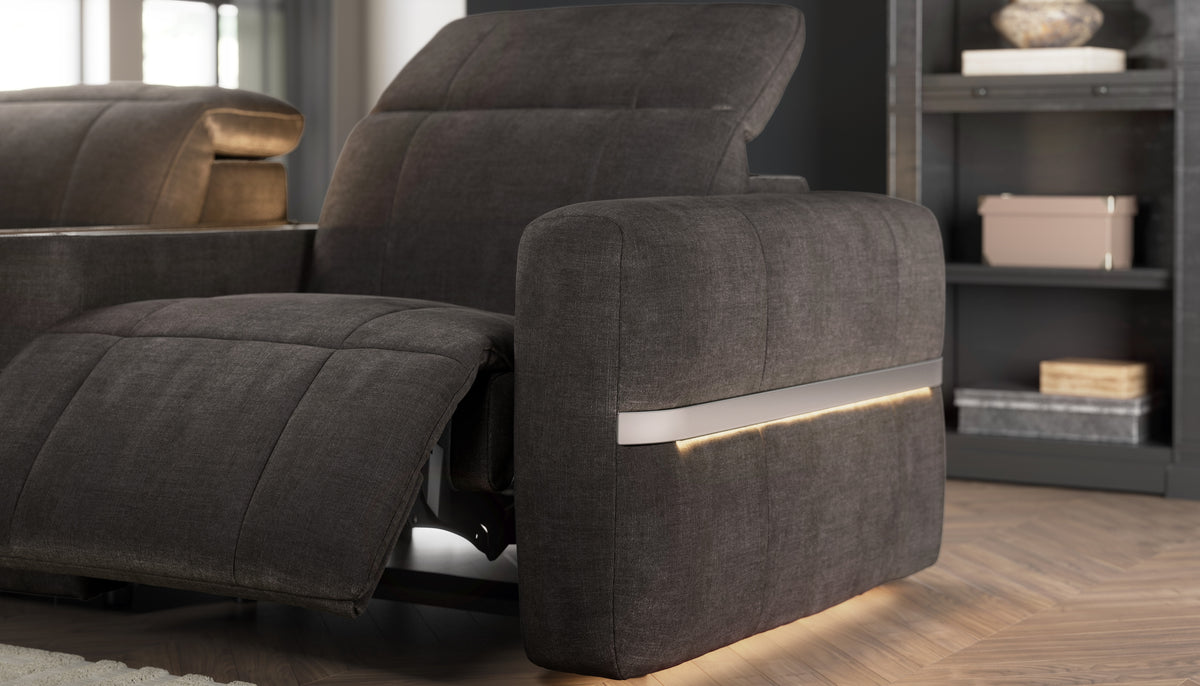 Lumiere – 3 Corner 3 Power Recliner Sofa with Headrest and Console – Brown