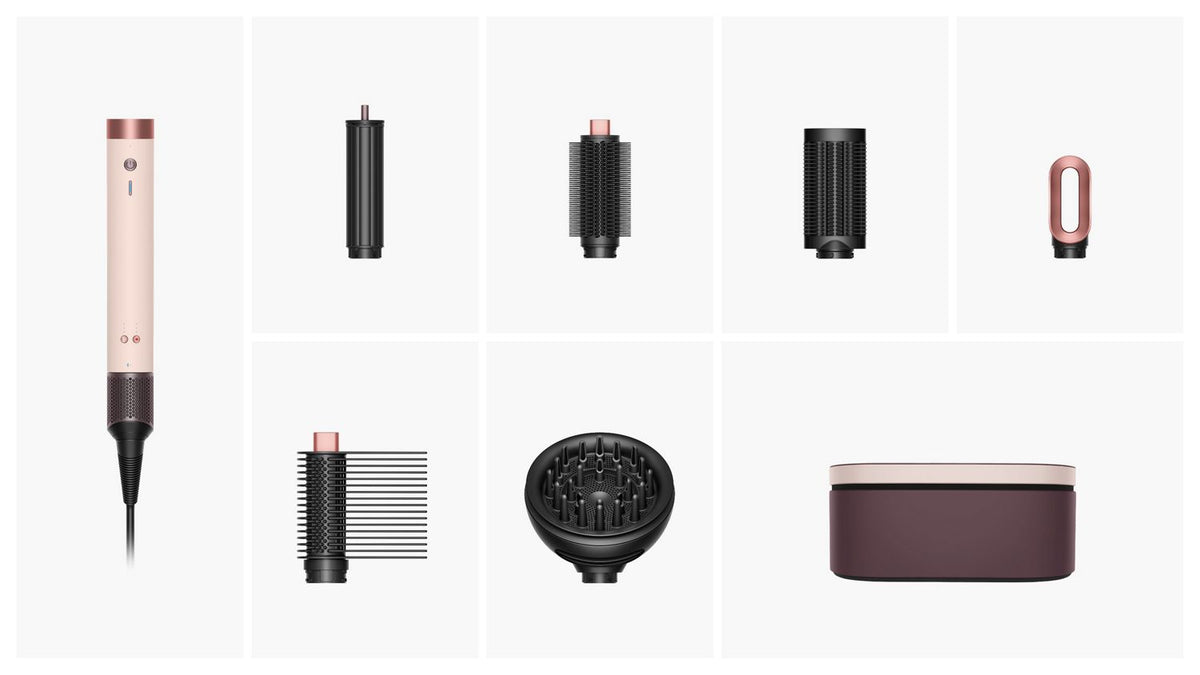 The Dyson Airwrap Co-anda2x multi-styler and dryer with the accessories included in the box.