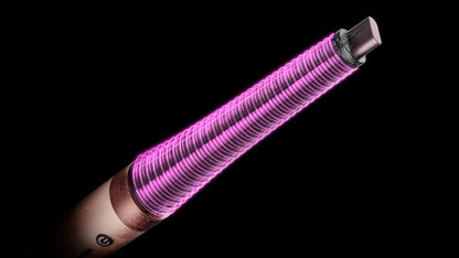 Pink graphics show the airflow around the Conical curling barrel.