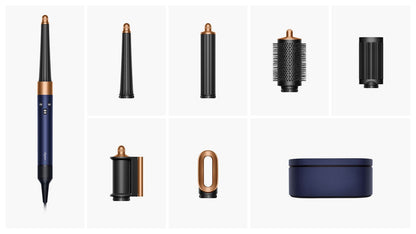 The attachments and accessories included in the box with the Dyson Airwrap i.d. multi-styler and dryer.