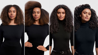 Different curly and coily styles before and after using the Dyson Airwrap ID.