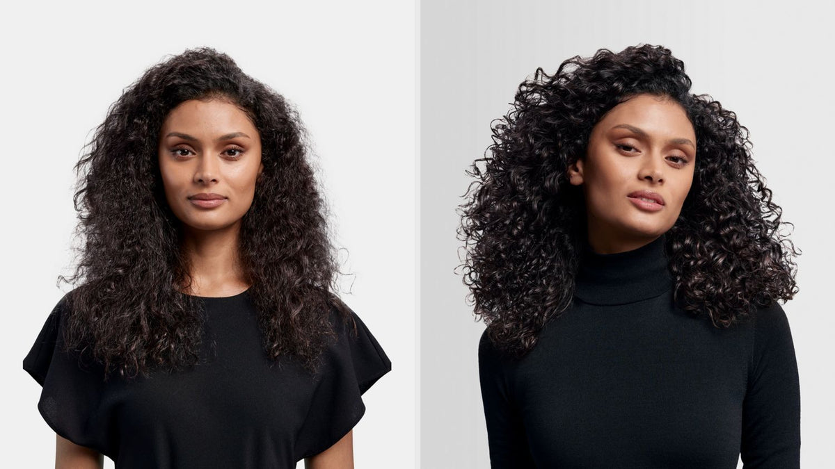 Different straight and wavy styles before and after using the Dyson Airwrap ID.