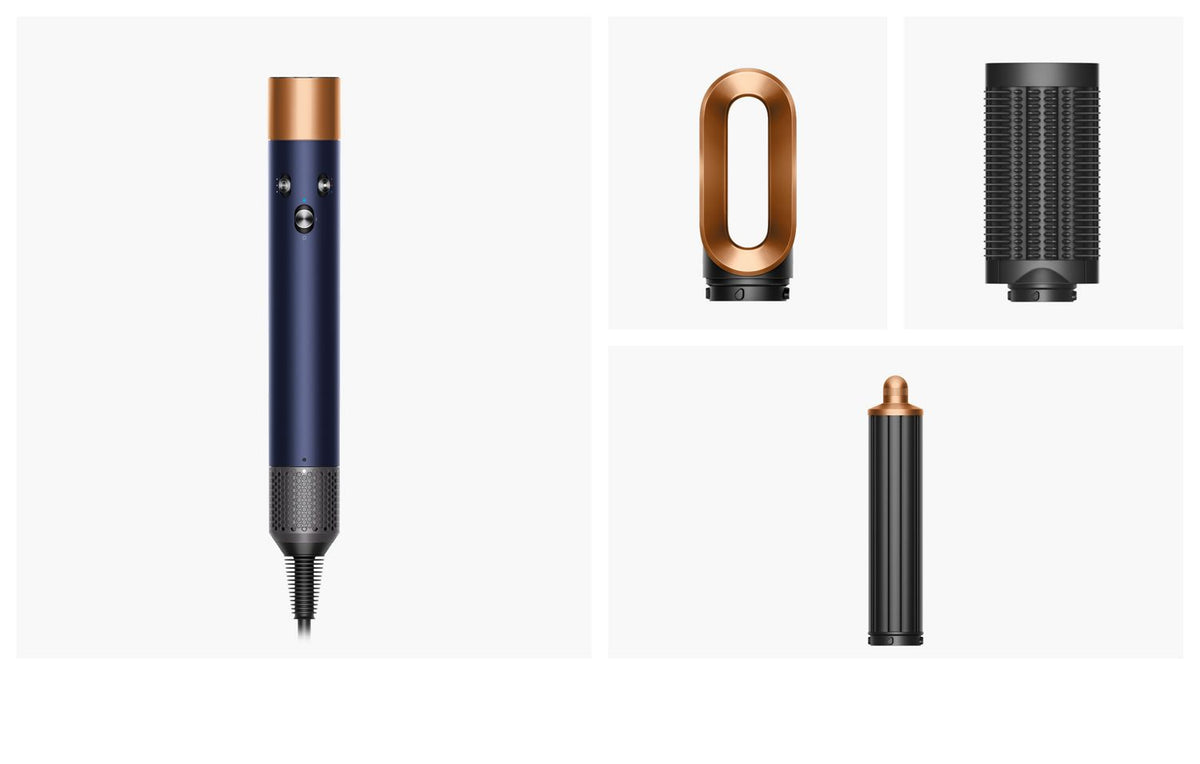 Dyson Airwrap Origin multi-styler and dryer and included attachments.