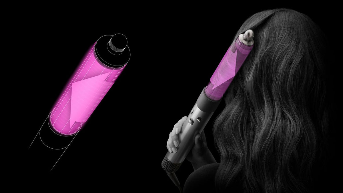 Pink graphics show the airflow around the 40mm Airwrap barrel.