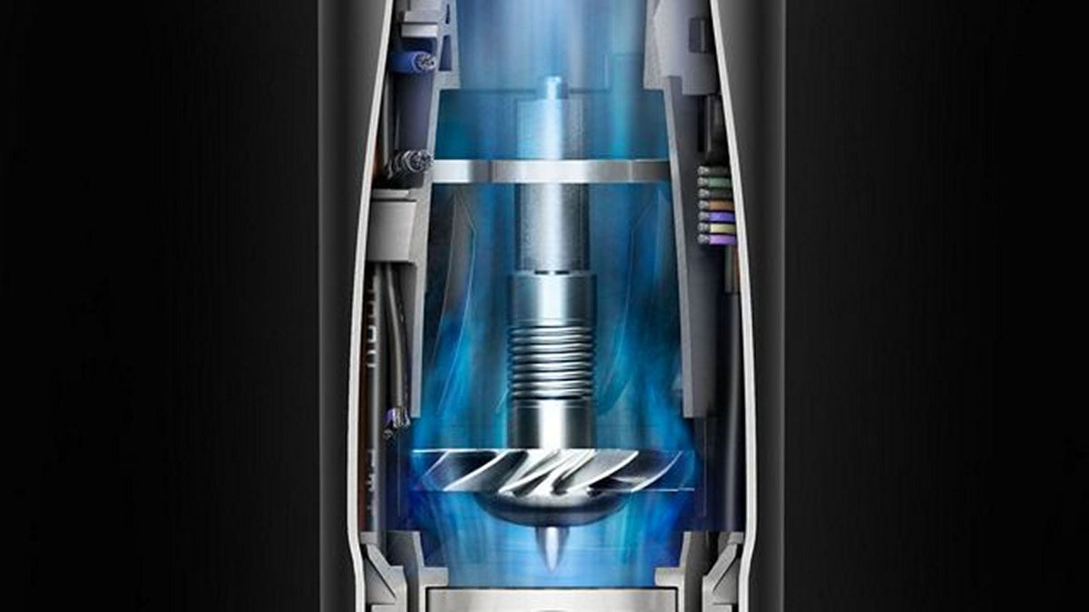 Cutaway of a Dyson digital motor creating airflow within an Airwrap device.